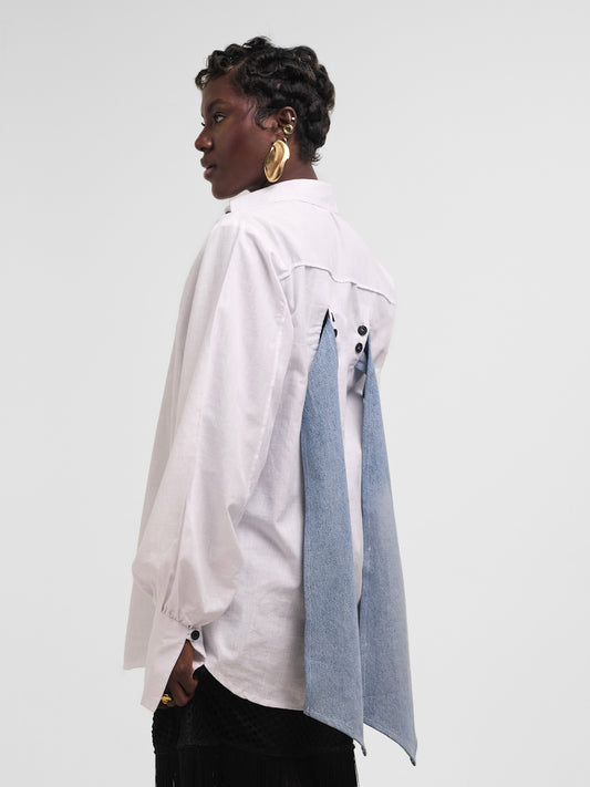The Convertible Denim Drape Shirt