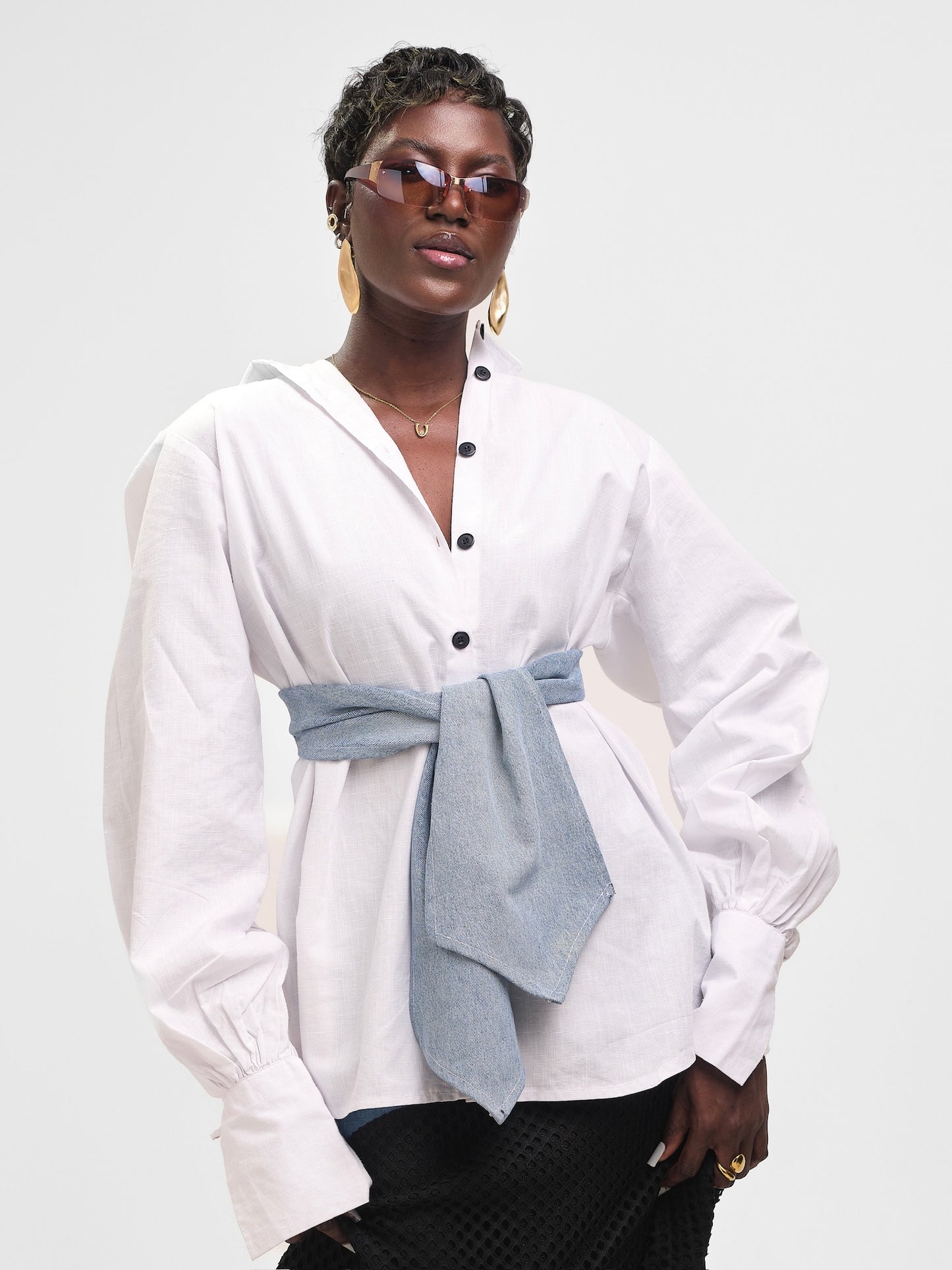 The Convertible Denim Drape Shirt